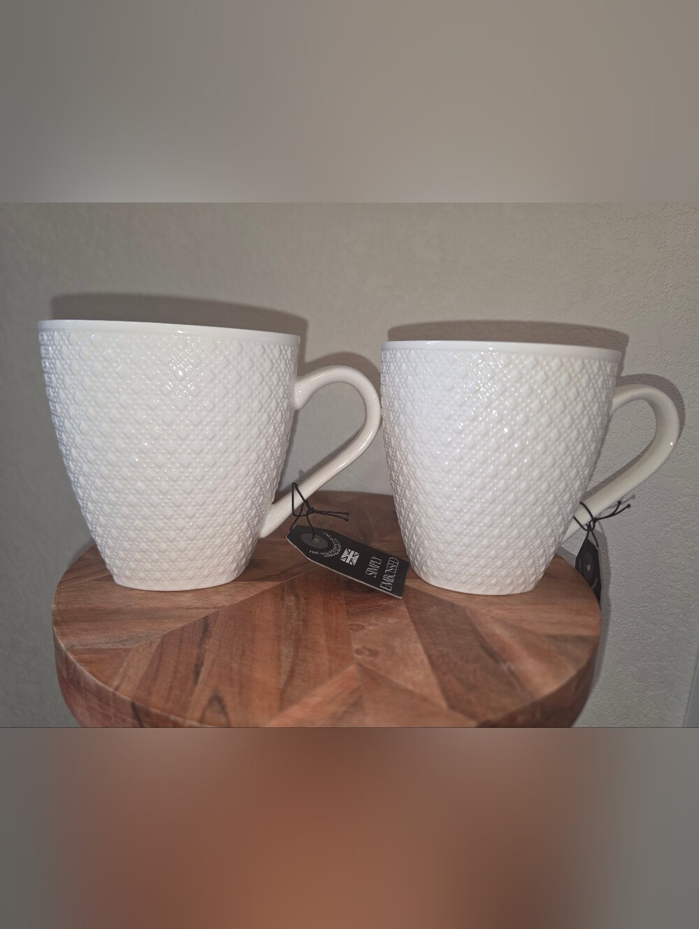 The Old Pottery Company Simply Embossed White Ceramic Mug, Set Of 2